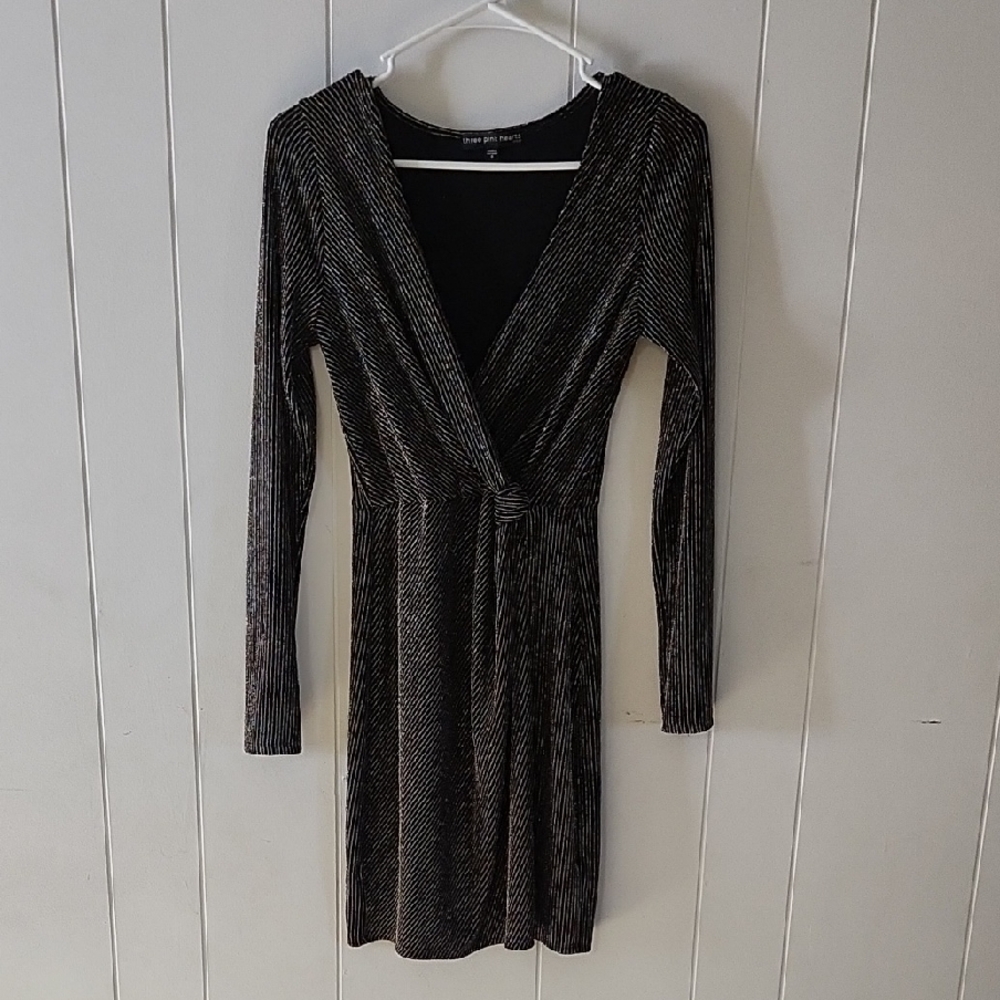 Three Hearts Black and Silver Long Sleeve Dress